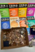 A CARDBOARD BOX OF MAINLY UK COINAGE, to include a 1671 Charles II Crown coin, third bust, a 1900