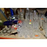 A GROUP OF CUT CRYSTAL AND COLOURED GLASS, comprising a set of six Webb Crystal 'Heirloom' pattern
