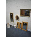 A SELECTION OF WALL MIRRORS, to include two rectangular gilt mirrors, a cream framed mirror,