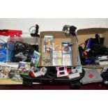 QUANTITY OF GAMES CONSOLES, including two Playstations, a Playstation 2 Slim, Xbox 360, Sega Mega