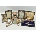 A BOX OF SILVER AND OTHER ITEMS, to include a silver raised bonbon dish, hallmarked 'Gorham
