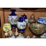 A GROUP OF ORIENTAL PORCELAIN, comprising a Satsuma bowl and matching ginger jar, decorated with a