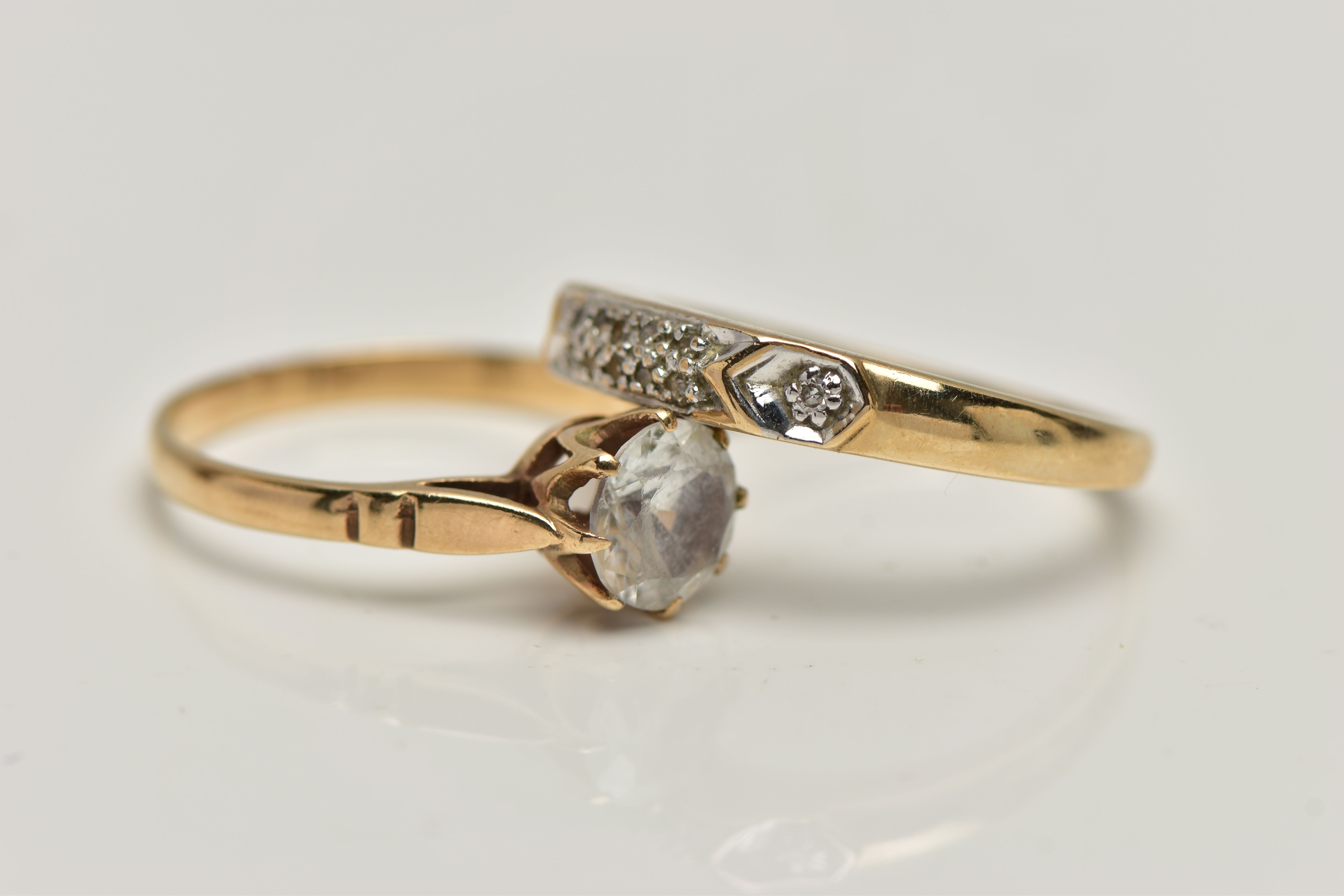 TWO GEM SET RINGS, the first a 9ct gold half eternity ring set with single cut diamond detail, to - Image 2 of 3