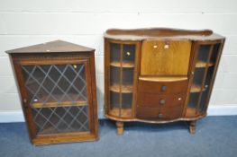 AN OAK SIDE BY SIDE BUREAU BOOKCASE, width 120cm x depth 32cm x height 115cm, with two key, and an