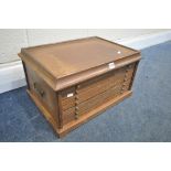 A MAHOGANY TABLE TOP COIN COLLECTORS CABINET, made up of seven drawers, width 53cm x depth 38cm x