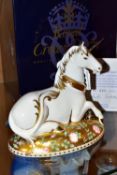 A BOXED ROYAL CROWN DERBY LIMITED EDITION PAPERWEIGHT, 'Mythical Unicorn', with certificate numbered