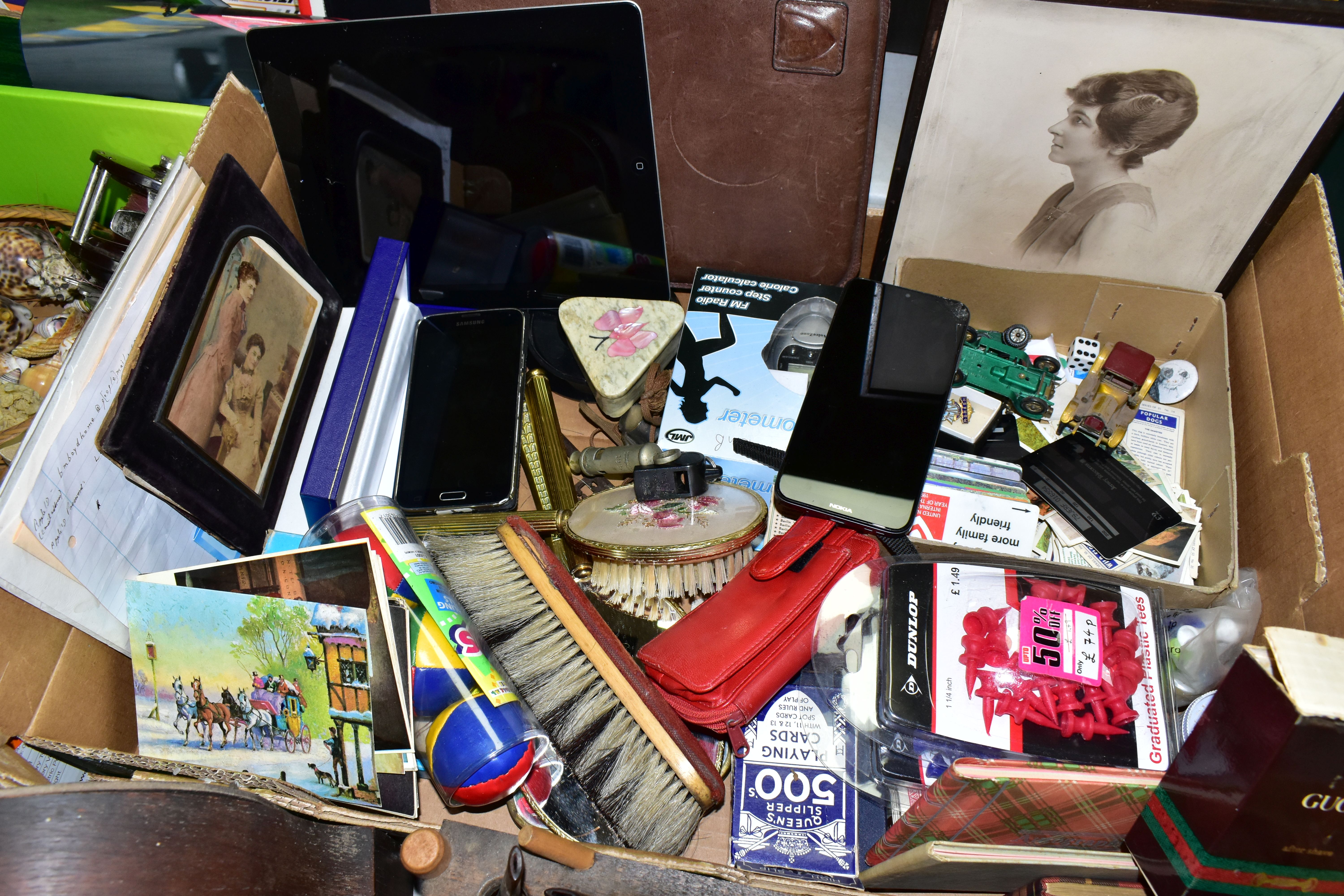 THREE BOXES OF VINTAGE FISHING REELS, SEA SHELL, CHESS SET AND SUNDRIES, to include a Bakelite - Image 2 of 14