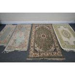 A SELECTION OF MID TO LATE 20TH CENTURY RUGS, to include a green foliate patterned rug, 186cm x
