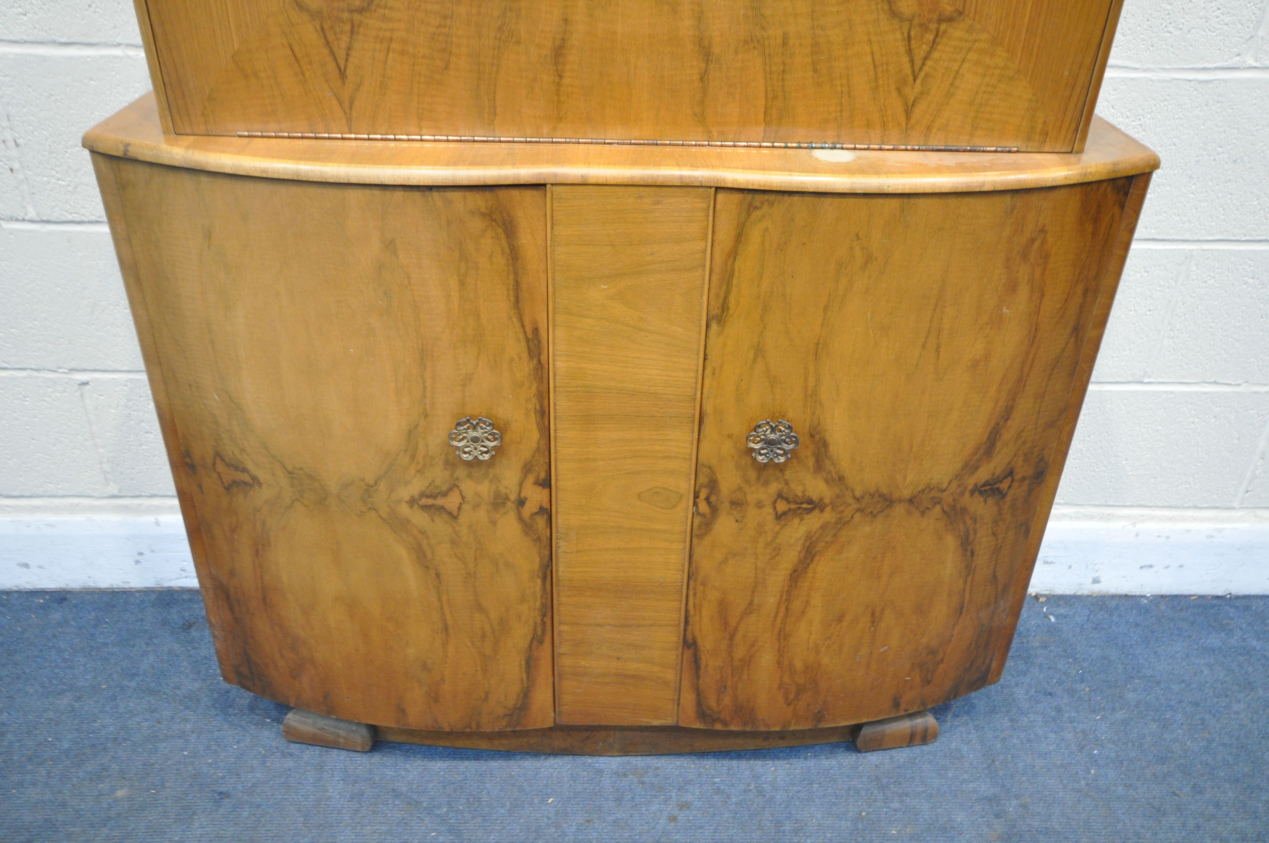 A SURELINE ART DECO STYLE WALNUT DRINKS CABINET, with a metamorphic fall front mirrored section, - Image 3 of 5