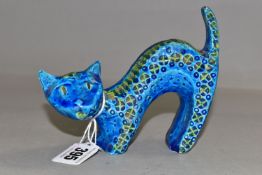 A MID CENTURY BITOSSI STYLE CAT, blue and green colourway, height 11.5cm (1) (Condition Report: a