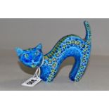 A MID CENTURY BITOSSI STYLE CAT, blue and green colourway, height 11.5cm (1) (Condition Report: a