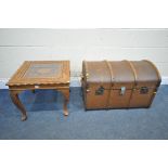 AN ANGLO-INDIAN CARVED HARDWOOD OCCASIONAL TABLE, with a glass insert, on cabriole legs, 56cm