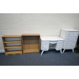 A FRENCH PAINTED DRESSING TABLE, and matching tall chest of four drawers, along with two open