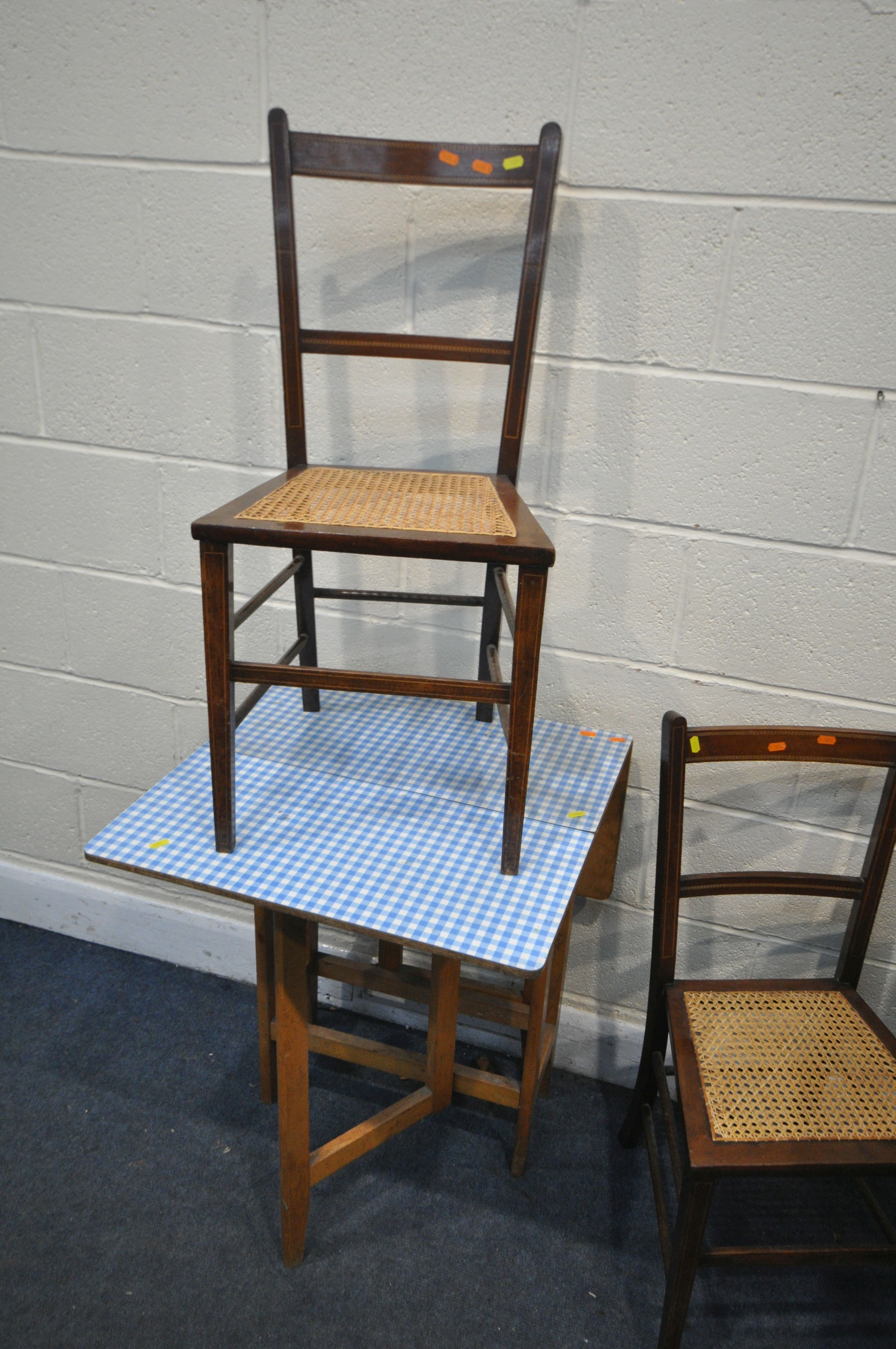 AN OAK GATE LEG TABLE, six various chairs, along with a Formica top gate leg table (8) - Image 3 of 3