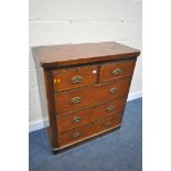 A VICTORIAN MAHOGANY CHEST OF TWO SHORT OVER THREE LONG DRAWERS, width 98cm x depth 48cm x height