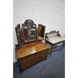 AN EDWARDIAN MAHOGANY MARBLE TOP WASHSTAND, with a tile back and a single drawer, width 92cm x depth