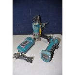 A MAKITA 3703 ROUTER along with a Makita BGA452 cordless angle grinder (no battery) and a Makita