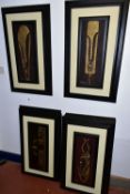 SEVEN RELIEF MOULDED WALL HANGINGS circa 1970's, possibly from the walls of the London Hilton,