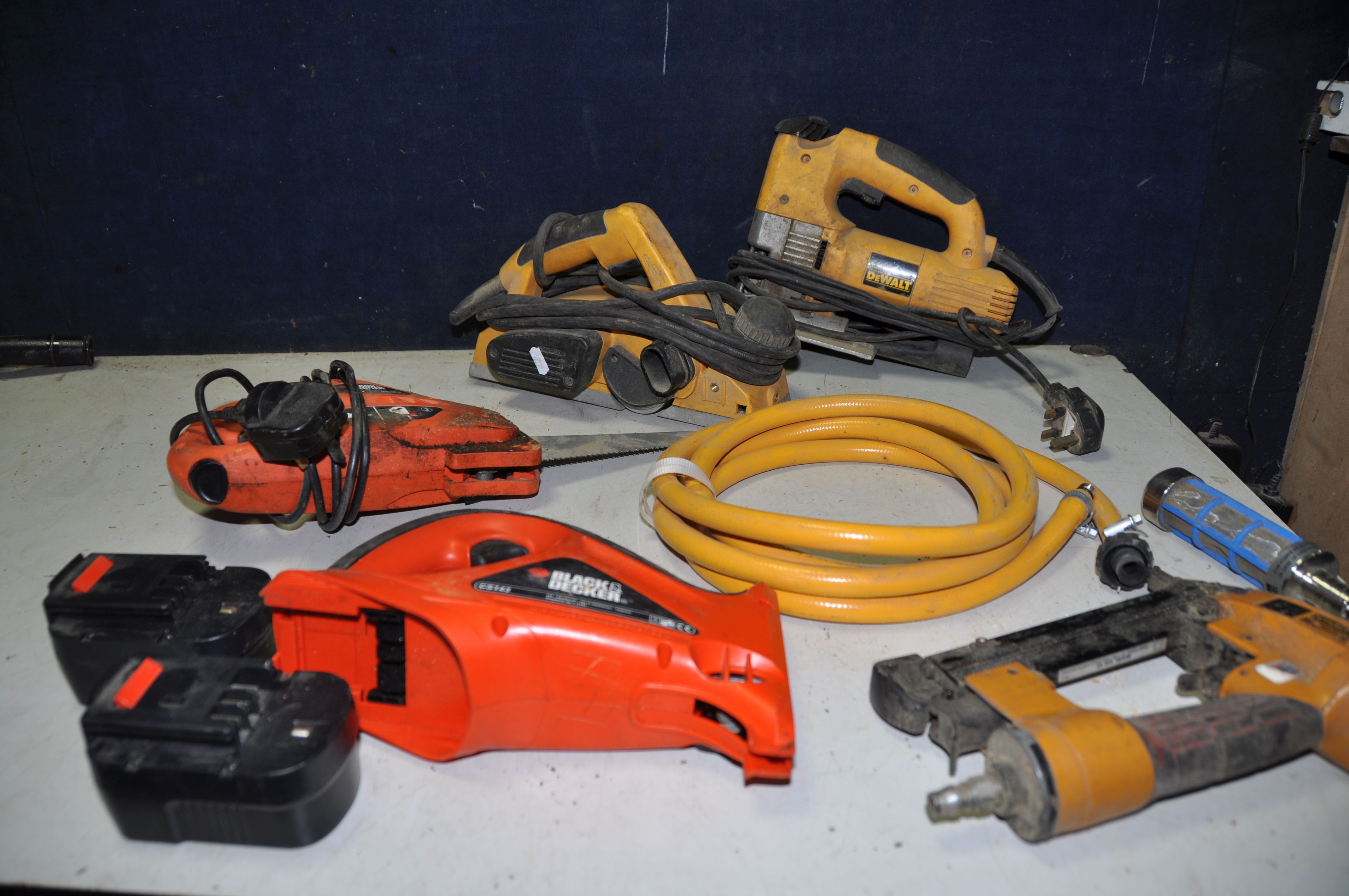 A SELECTION OF POWERTOOLS to include a Dewalt DW321 jigsaw, Black and Decker KS890E scorpion