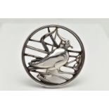 A GEORG JENSEN SILVER BROOCH, of an openwork circular form displaying a bird in a nest within reeds,