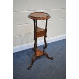 A REPRODUCTION VICTORIAN STYLE MAHOGANY WIG STAND, with two drawers, height 88cm