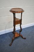 A REPRODUCTION VICTORIAN STYLE MAHOGANY WIG STAND, with two drawers, height 88cm