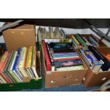 SIX BOXES OF BOOKS & MAGAZINES containing over seventy miscellaneous titles, mostly in hardback