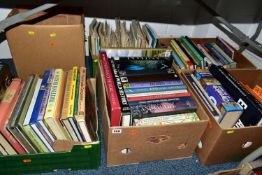 SIX BOXES OF BOOKS & MAGAZINES containing over seventy miscellaneous titles, mostly in hardback