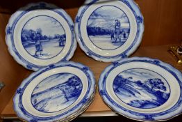 A SET OF SIX BOXED ROYAL DOULTON 'THE GOLFING WORLD' COLLECTION PLATES, with scalloped rims,