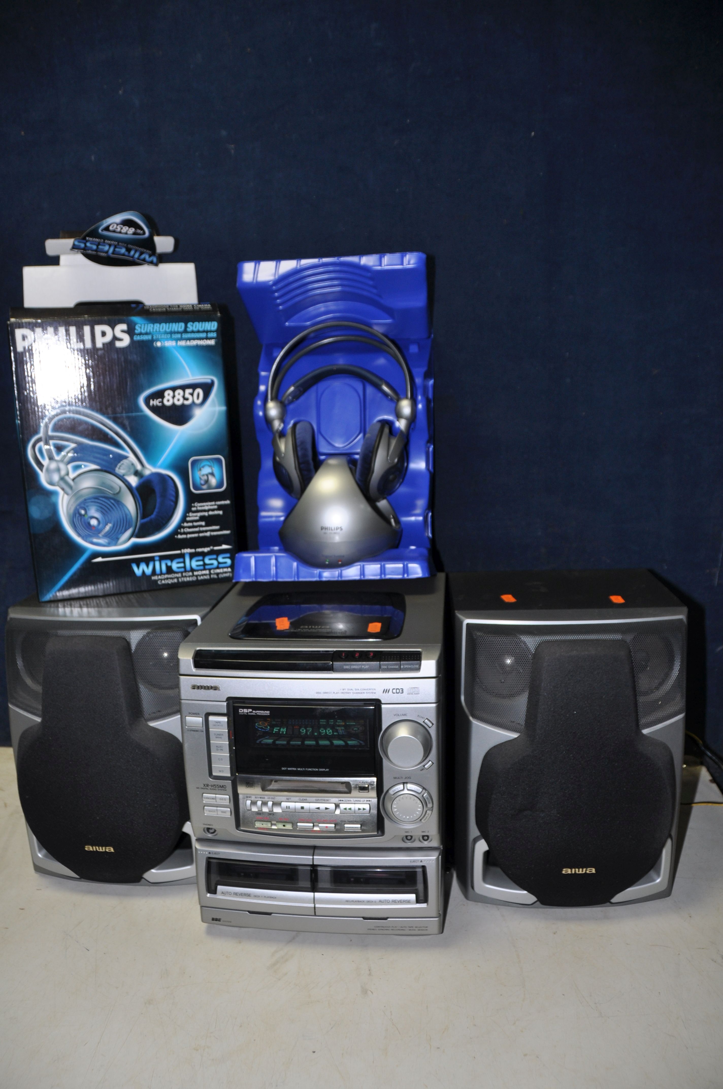 A AIWA XR-H55MD DIGITAL AUDIO SYSTEM (PAT pass and working) along with a Philips SBCHC8852