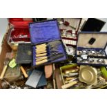 TWO BOXES OF ASSORTED ITEMS, to include a plastic storage box with contents of costume jewellery,