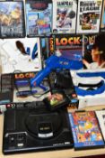 SEGA MEGADRIVE CONSOLE, GAMES AND LOCK ON LIGHT GUNS, games include Sonic The Hedgehog 2, Vectorman,