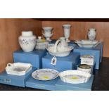 TWELVE BOXED WEDGWOOD 'ANGELA' PATTERN PIECES OF GIFTWARE, comprising a Templeton tray, Albany tray,