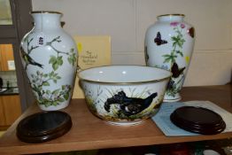 A FRANKLIN PORCELAIN 'THE GAME BIRD BOWL' TOGETHER WITH TWO VASES, comprising 'The Game Bird Bowl'