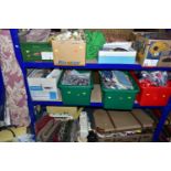 TEN BOXES AND LOOSE ASSORTED FABRIC OFFCUTS AND SEWING MACHINES ETC, the bulk of this lot is