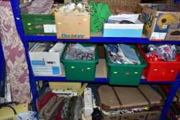 TEN BOXES AND LOOSE ASSORTED FABRIC OFFCUTS AND SEWING MACHINES ETC, the bulk of this lot is