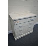 A PAINTED MAHOGANY CHEST OF TWO SHORT OVER THREE LONG DRAWERS, width 107cm x depth 54cm x height