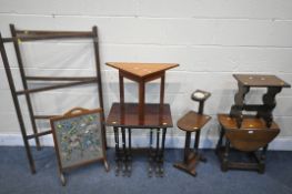 A SELECTION OF OCCASIONAL FURNITURE, to include a mahogany nest of three tables, oak drop leaf