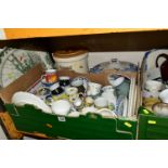 FOUR BOXES AND LOOSE CERAMICS, including a Josiah Wedgwood & Sons 'Royal Game' meat platter, a