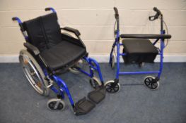 A ENIGMA WHEELCHAIR with seat pad and footrests along with a folding four wheeled rollator (2)