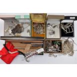 A BOX OF ASSORTED WHITE METAL JEWELLERY, to include pendant necklaces, earrings, bracelets,