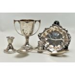 SIX PIECES OF SILVER WARE, to include a leaf shaped bonbon dish, hallmarked 'Barker Ellis Silver Co'