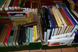 FOUR BOXES BOOKS, CDs & DVDs approximately ninety-five miscellaneous book titles in hardback and