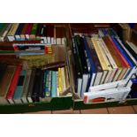 FOUR BOXES BOOKS, CDs & DVDs approximately ninety-five miscellaneous book titles in hardback and