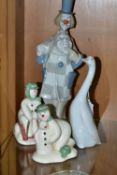 A LLADRO FIGURINE AND ONE SIMILAR, TOGETHER WITH TWO ROYAL DOULTON SNOWMEN, comprising 'Building The