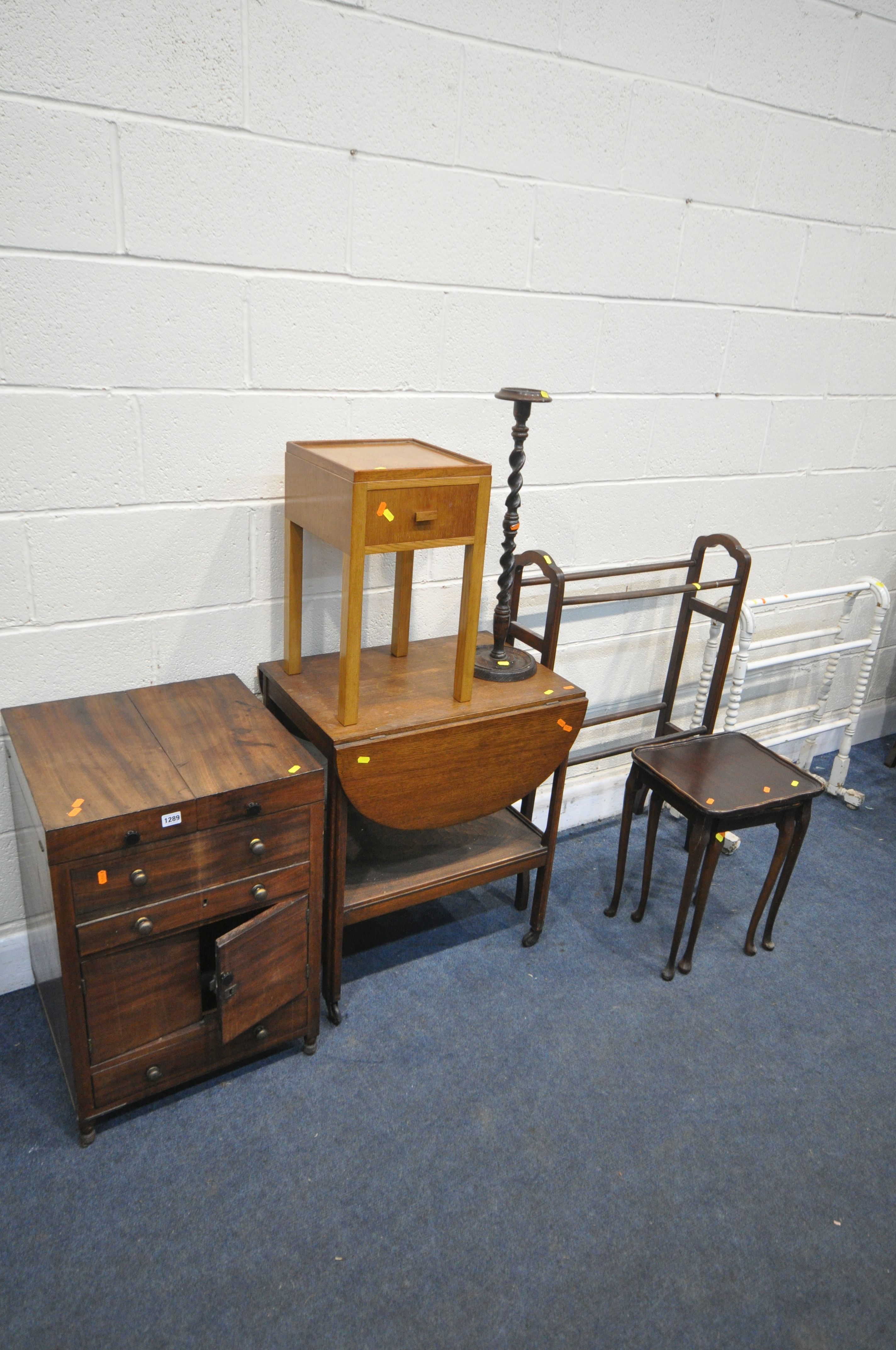 A SELECTION OF OCCASIONAL FURNITURE, to include a Georgian washstand, with a double fold over top, a