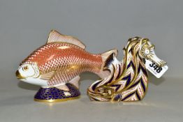 TWO ROYAL CROWN DERBY PAPERWEIGHTS, comprising a Seahorse, height 10cm, (marked as second quality,