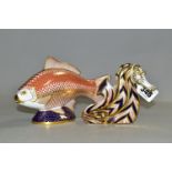 TWO ROYAL CROWN DERBY PAPERWEIGHTS, comprising a Seahorse, height 10cm, (marked as second quality,