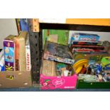 SIX BOXES AND LOOSE TOYS, GAMES AND SOFT TOYS, including a Lego Harry Potter 4730 Chamber of Secrets