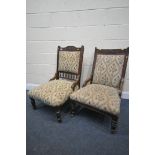 TWO EDWARDIAN MAHOGANY CHAIRS (condition:-missing one caster)